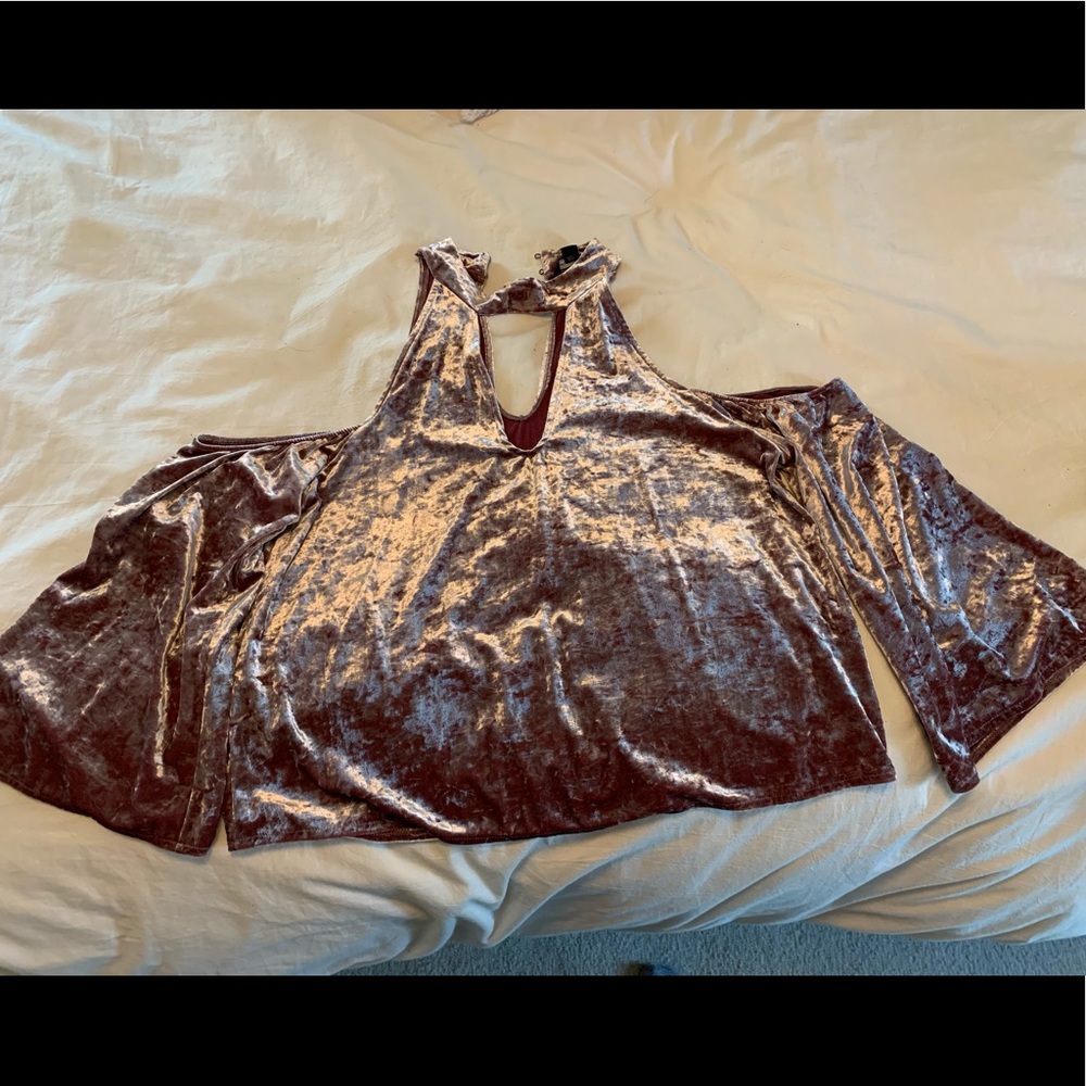 Pink Velvet Cold Shoulder Party Shirt